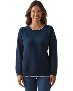 Daxon Pull Pull Col Rond Avec Laine - Bleu
