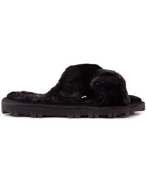 Truffle Mules Poppy Fluffy Slide Chaussons - Noir