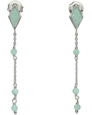 Orusbijoux Boucles oreilles Boucles D'oreilles Argent Rhodié Losange Pierre Amazonite - Métallisé