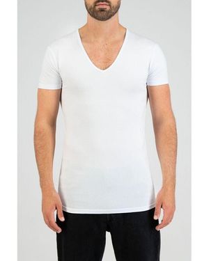 Slater T-Shirt T-Shirts Stretch Lot De 2 Col-V Profond - Blanc