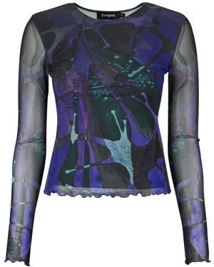 Desigual T-Shirt Lange Mouw Dots Leaf Lacroix - Blauw