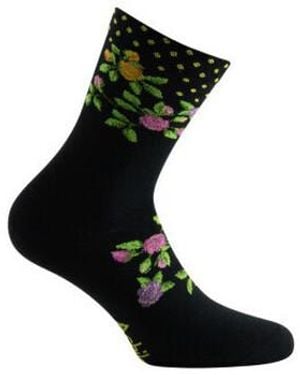 Achile Chaussettes Mi-chaussettes Fleurs Fabrication française - Noir