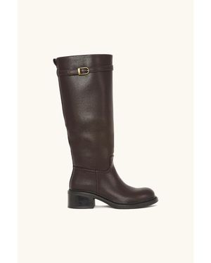 Vera Collection Bottes Bottes Cavalières Marrons À Boucle Dorée - Noir