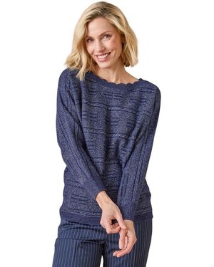 Daxon Pull by - Pull maille fantaisie avec laine - Bleu