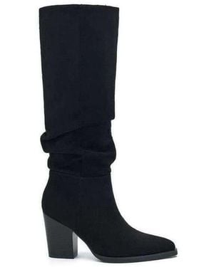 Vera Collection Bottes Bottes Bout Pointu Effet Plissé À Talon Bloc - Noir