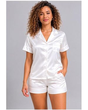 Kebello Ensembles de pyjama Pyjashort fluide en satin F, Blanc