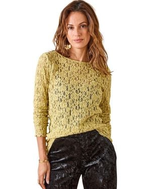 Daxon Blouses Tee-Shirt Dentelle Manches Longues - Jaune