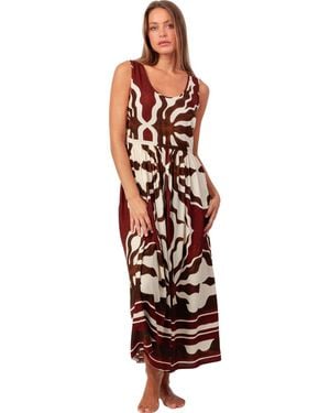 Admas Robe Robe longue estivale Brown Leaves - Rouge