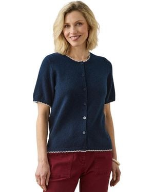 Daxon Gilet Cardigan Manches Courtes Maille Laineuse - Bleu