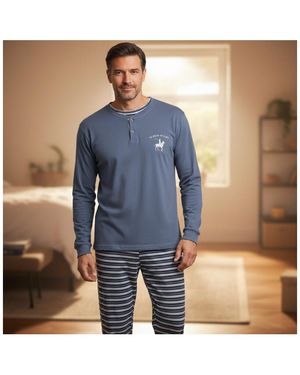 Ozabi Pyjamas Chemises De Nuit Pyjama Homme Doublé Polaire Écusson Brodé X2753 Gris - Bleu