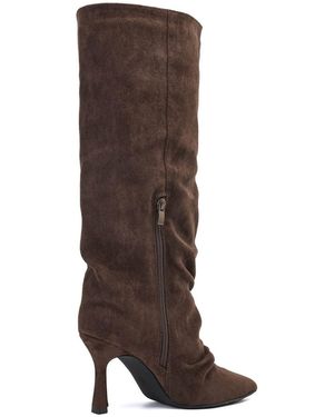 Vera Collection Bottes Bottes Plissé À Bout Pointu Talon Aiguille - Marron