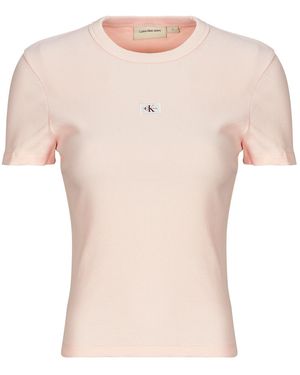 Calvin Klein T-Shirt Korte Mouw Woven Label Rib Fitted Tee - Meerkleurig