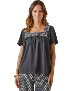 Daxon Blouses by - Tee-shirt brodé encolure carrée - Noir