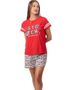 Admas Ensembles de pyjama Pyjama short t-shirt Stitch University Disney - Rouge