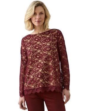 Daxon Blouses T-Shirt Dentelle Col Bateau - Rouge