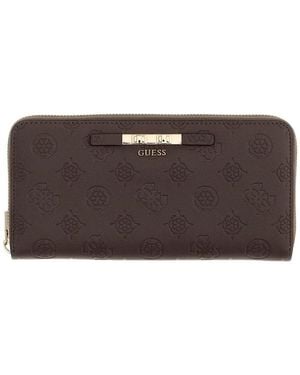 Guess Portefeuille Compagnon Carmella Grand Taupe Logo - Marron