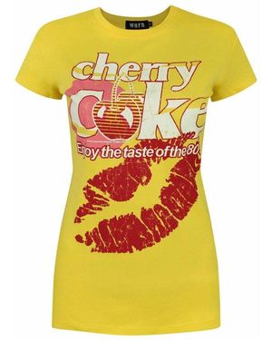 Coca Cola T-Shirt Cherry Coke Lips Graphic T-Shirt À Manches Courtes - Jaune