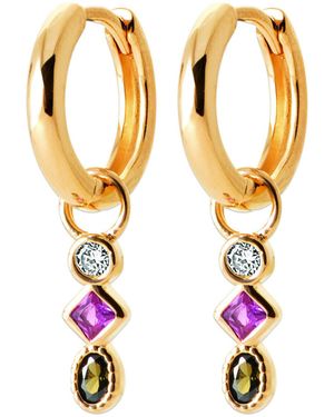 Brillaxis Boucles oreilles Créoles plaqué or pampille empierrée - Métallisé