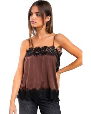Admas Blouses Débardeur Satin And Lace - Marron