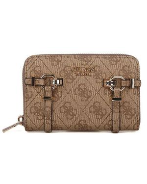 Guess Portefeuille Leona Logo Slg Med Zip Around - Marron