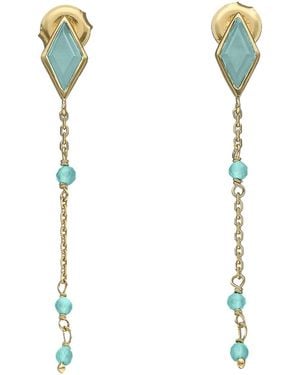 Orusbijoux Boucles oreilles Boucles D'oreilles Argent Dorée Losange Pierre Amazonite - Métallisé