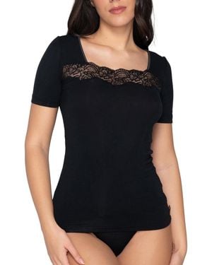 Luna T-Shirt Korte Mouw Top Met Slipe Mouwen Micro Touch Splendida - Zwart