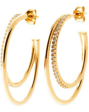 Brillaxis Boucles oreilles Créoles double boucle empierrée - Métallisé