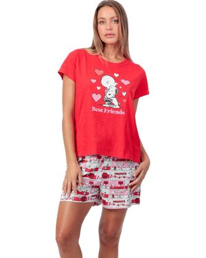 Admas Ensembles De Pyjama Pyjama Short T-Shirt Love Valentines Peanuts - Rouge