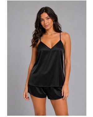 Kebello Ensembles de pyjama Pyjashort fluide en satin F, Noir