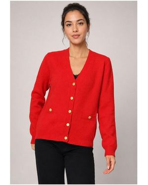 Kebello Pull Pull Cardigan Col V F - Rouge