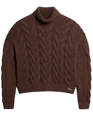 Superdry Pull Pull polo en maille torsadée avec chaîne - Marron