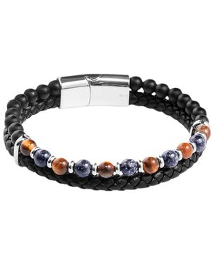 Lotus Bracelets Bracelet Style Multirangs Cuir Tresseé Perles - Bleu
