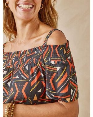 Daxon Blouses by - Blouse smockée en crêpe - Marron