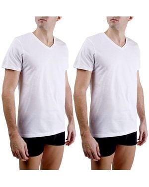 Pierre Cardin T-shirt Lot de 2 t-shirts en col v avec broderie sur la poitrine - Blanc