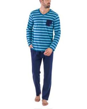 Mariner Ensembles de pyjama Pyjama long rayé col v - Bleu