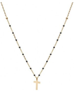 Brillaxis Collier Collier argent doré croix perles résine noire - Métallisé