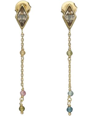 Orusbijoux Boucles oreilles Boucles D'oreilles Argent Dorée Losange Pierre Tourmaline - Métallisé