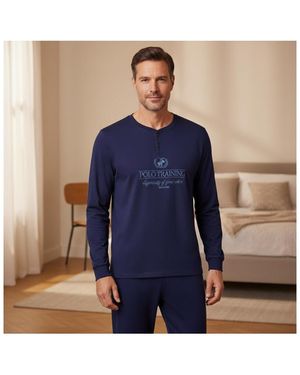 Ozabi Pyjamas Chemises De Nuit Pyjama Homme Doublé Polaire Print Brodé C2700 Marine - Bleu