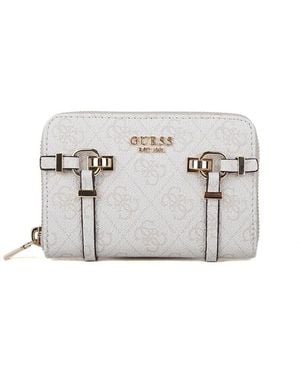 Guess Portefeuille Leona Logo Slg Med Zip Around - Blanc