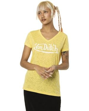 Von Dutch T-shirt T-shirt col V effet dévore et print Classic - Jaune