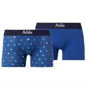 Achile Bas de pyjama Lot de 2 boxers en coton bio STARS, atypique et confortable - Bleu