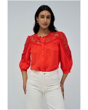 Salsa Jeans Chemise - LINEN SHIRT WITH LACE - Rouge