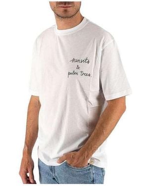 TOOCO T-Shirt Ricamo Sunsets Palm Trees - Blanc