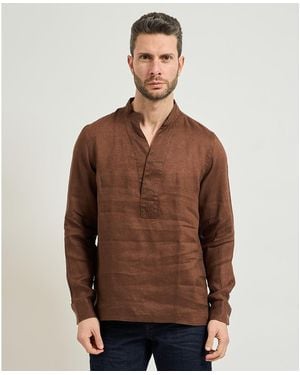 Sseinse Chemise Chemise en lin avec col Mao - Marron