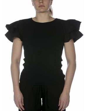 Deha T-shirt T-Shirt In Costina Con Volant - Noir