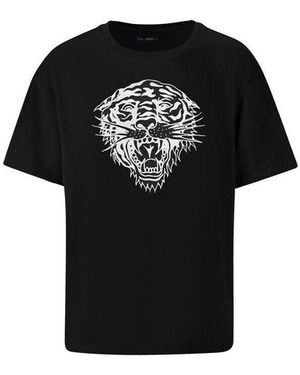 Ed Hardy T-shirt Tiger glow tape crop tank top black - Noir