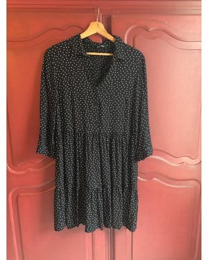 Etam Robe courte robe large noire à petit pois blancs