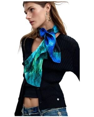 Desigual Echarpe Foulard Pompon Carre Lacroix - Bleu