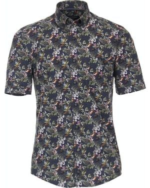 CASA MODA Overhemd Lange Mouw Km Overhemd Botanische Print Donkerblauw - Grijs