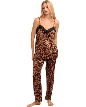 Admas Ensembles de pyjama Pyjama pantalon caraco uni Skin Luxe - Marron